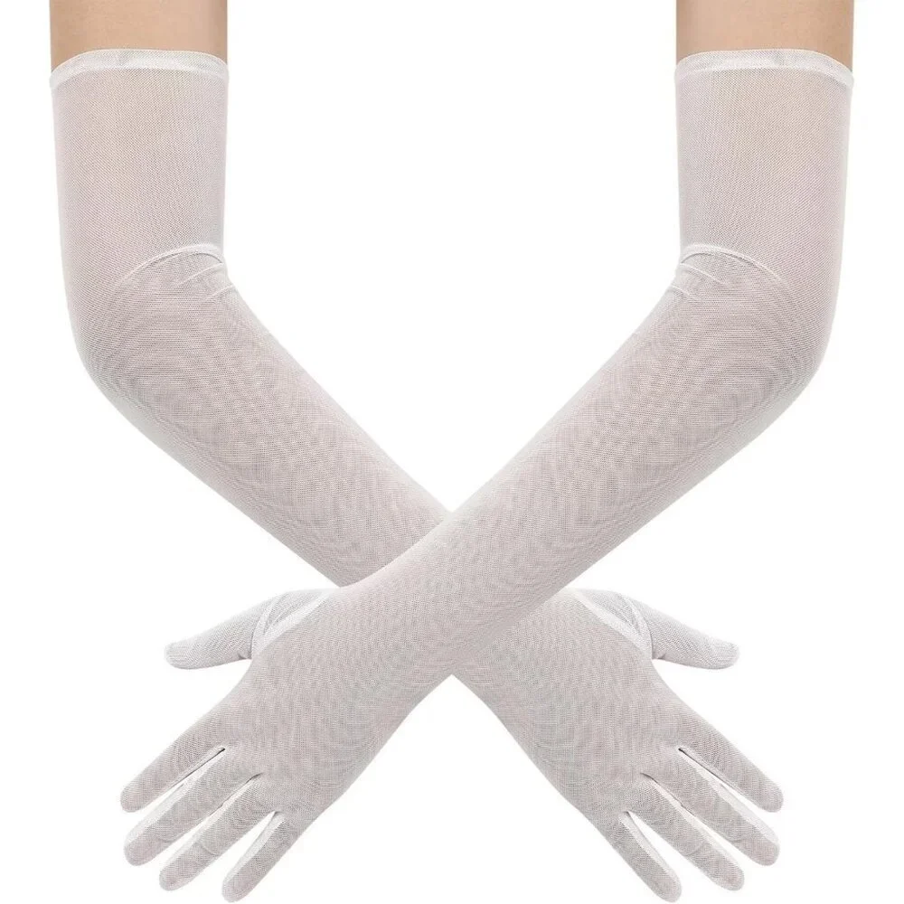 Women's Tulle Mesh Lvory Long Stretchy Gloves Halloween Party Wedding Costume
